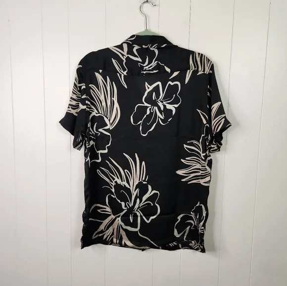 Cactus Man Ricky Singh Sheer Navy Tropical Floral Short Sleeve Button Down Large - Picture 3 of 8